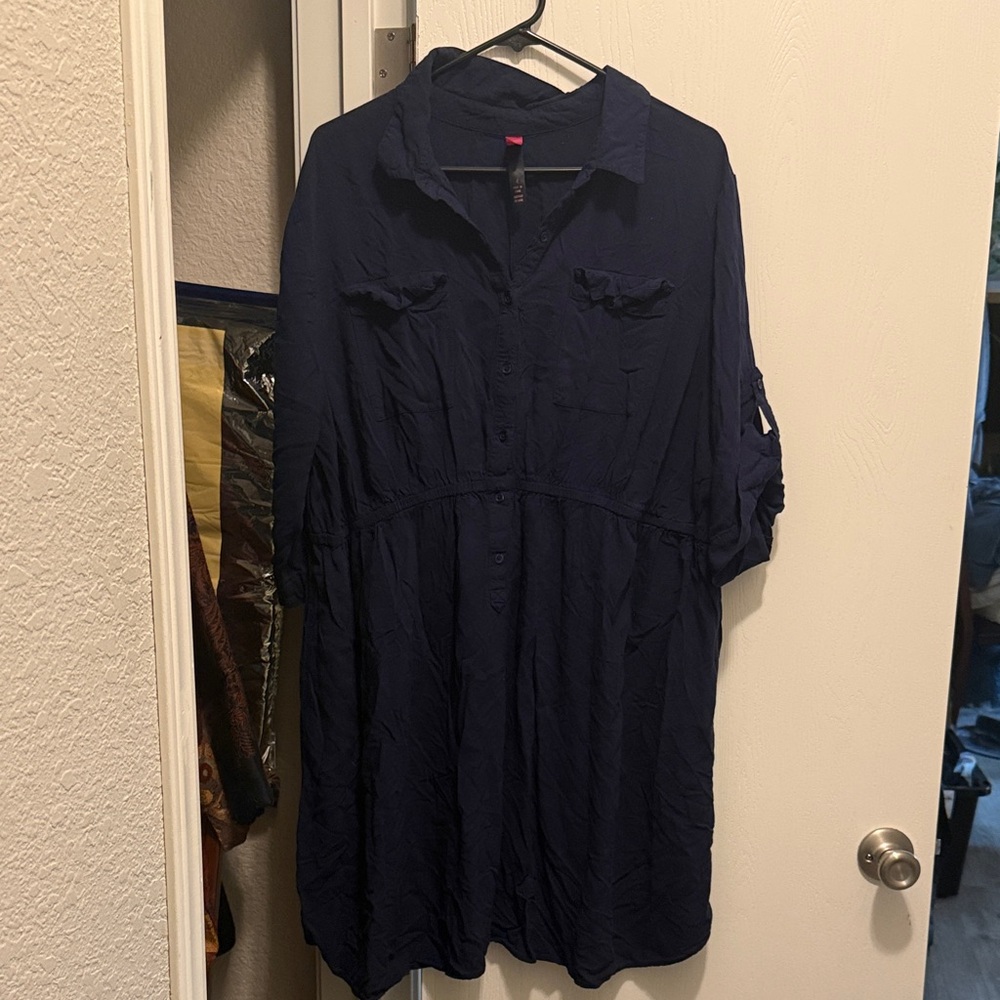 Pure Energy Navy Blue Button-Front Tunic